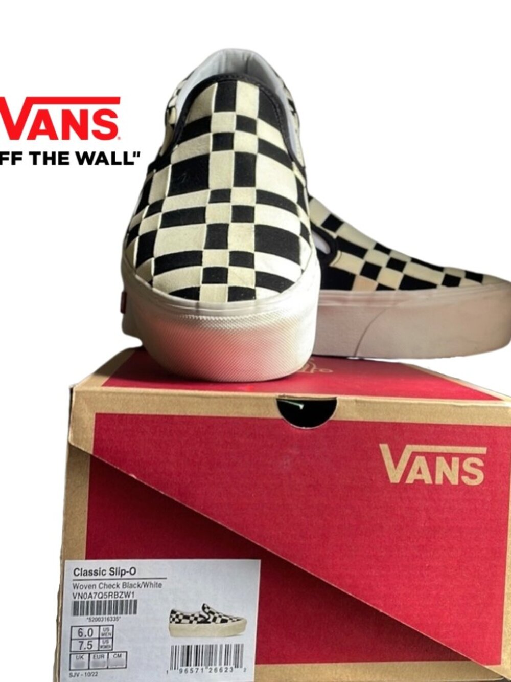 Rare Vans Classic Slip-On Stackform Woven Check Shoe, sz. 7.5, EUC
